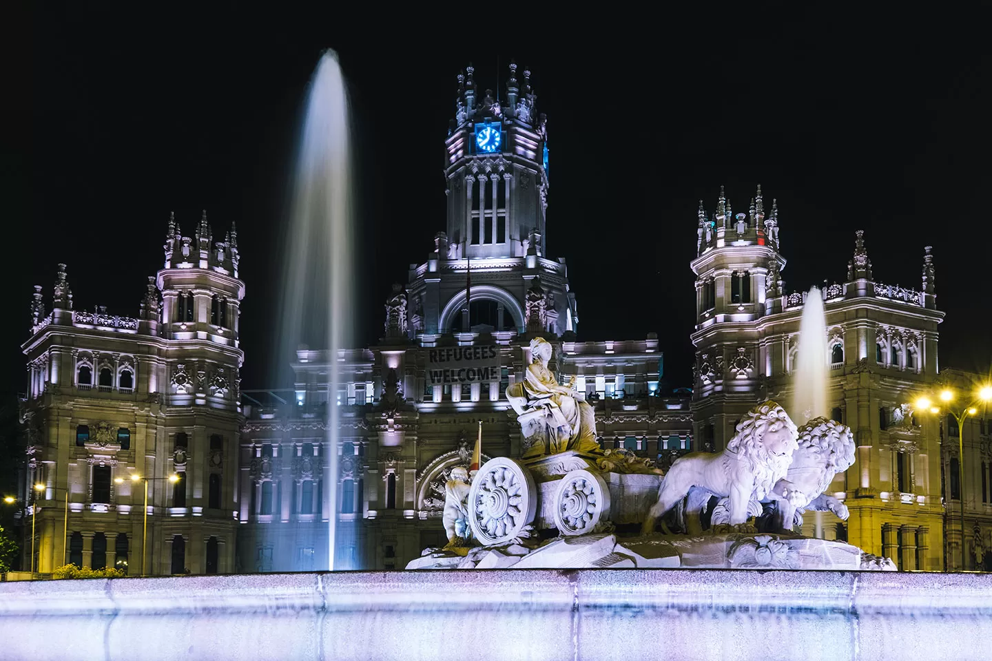 places in madrid palacio de cibeles night fountain