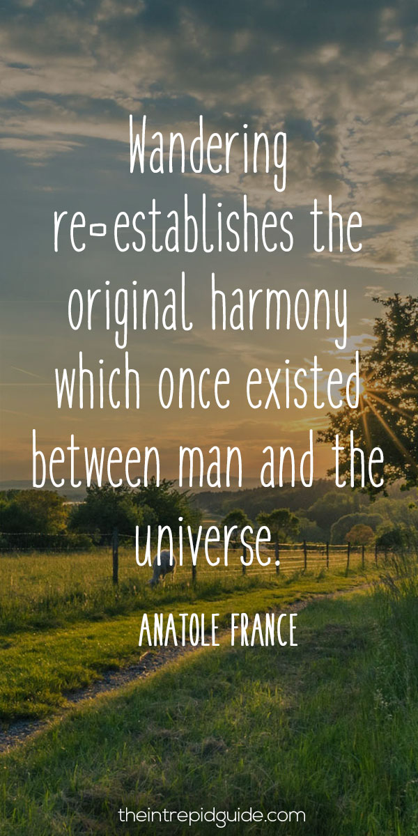 best inspirational travel quotes - Wandering re-establishes the original harmony which once existed between man and the universe. – Anatole France