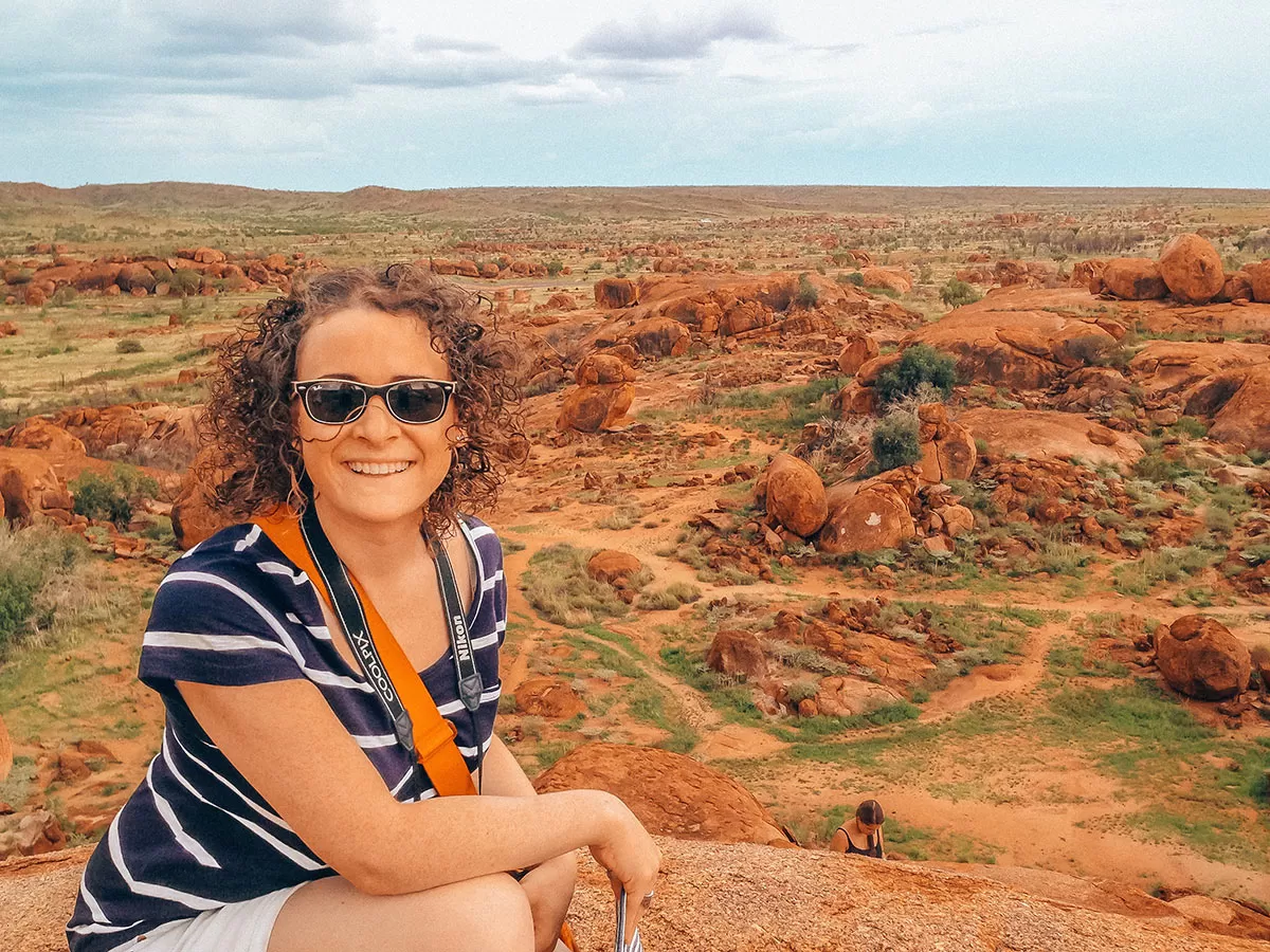 Darwin to Alice Springs road trip - Michele at Devils Marbles