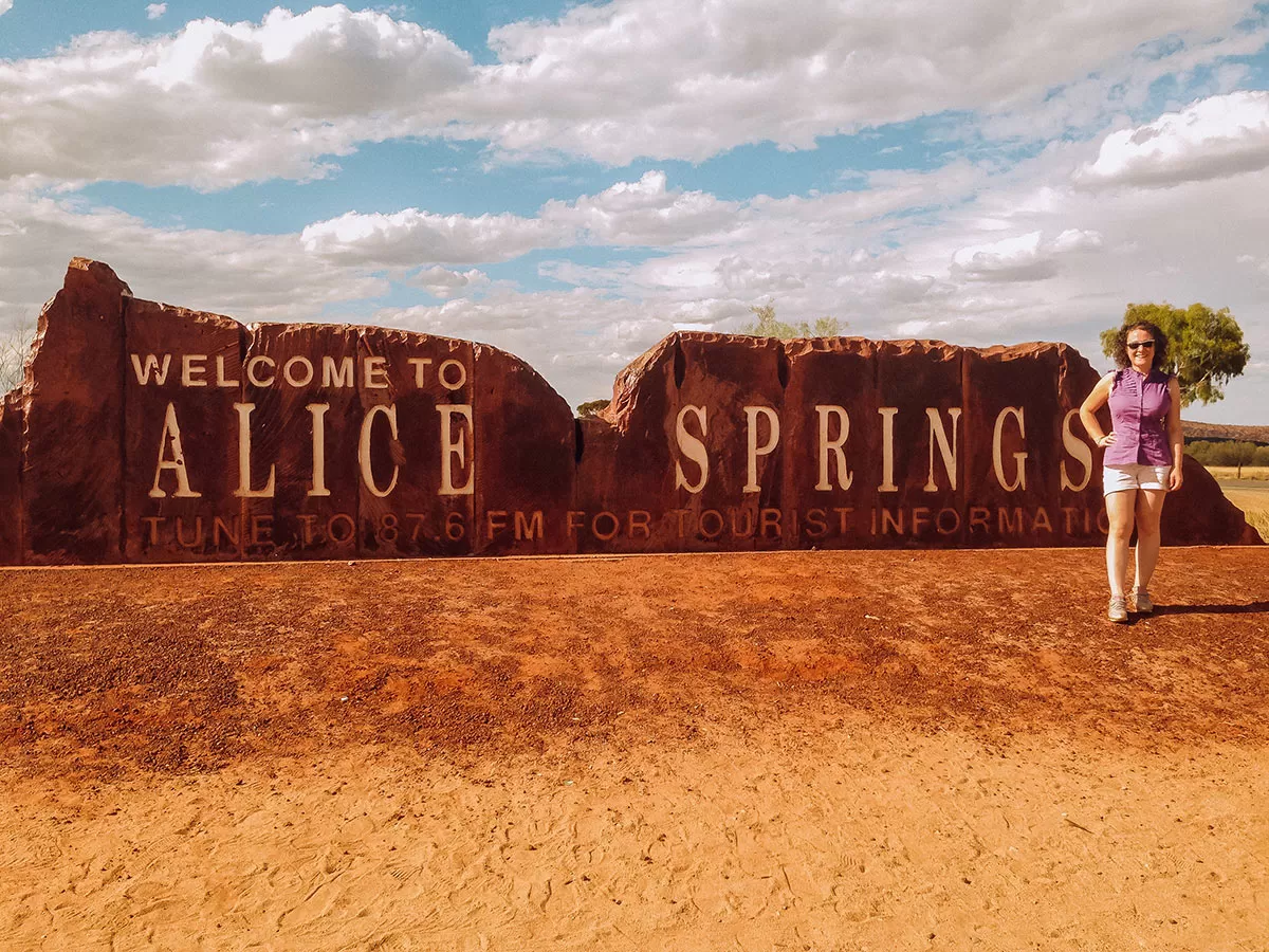 Darwin to Alice Springs road trip - Welcome to Alice Springs sign