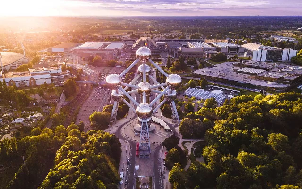 Two days in Brussels Itinerary - Atomium drone sunset shot