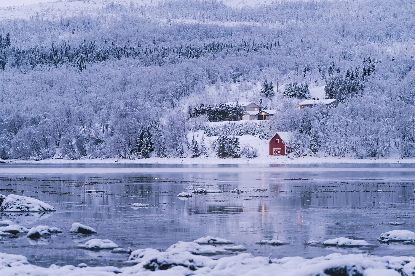 Arctic Fjord Tromsø Road Trip Norway - Red Cabin at Håkøya