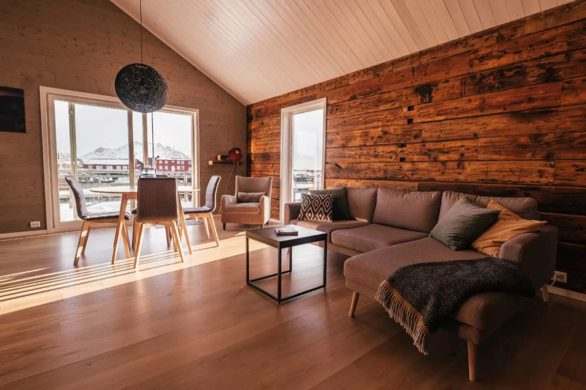 Hattvika Lodge Review Lofoten Islands Norway - Living Room in Bendiksenbua