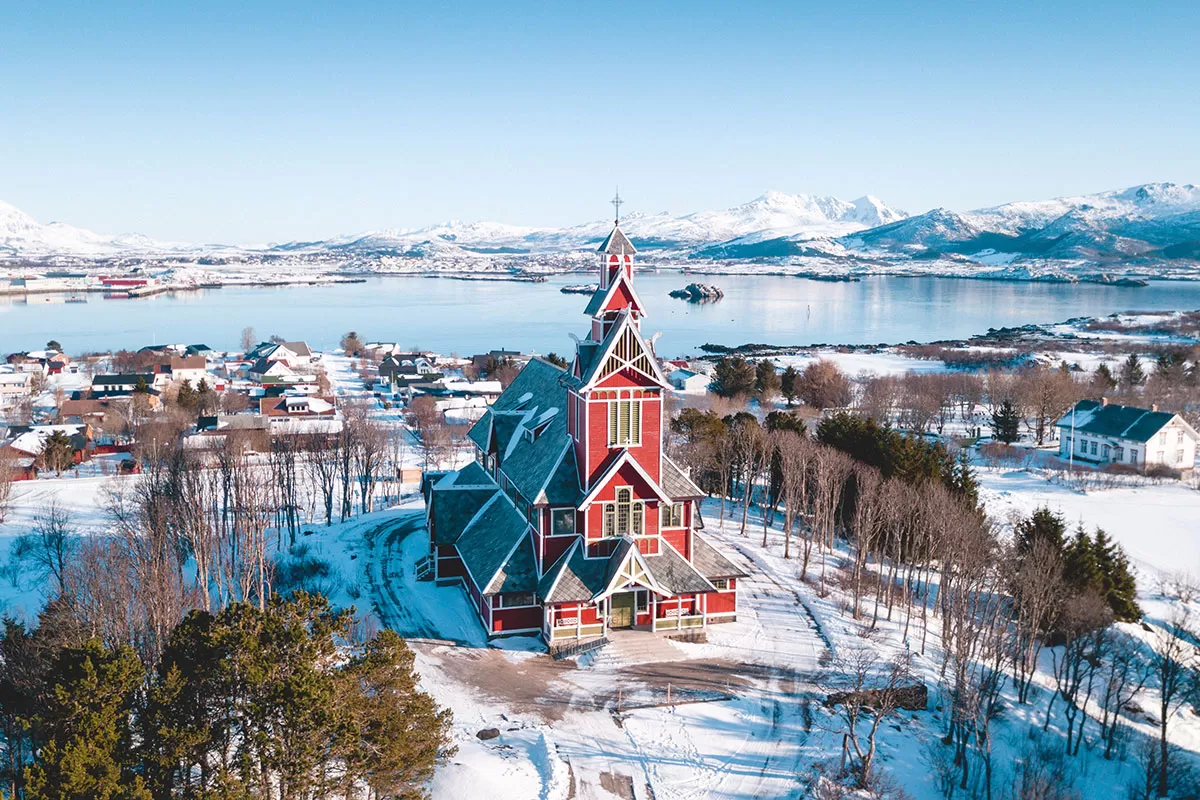 Hattvika Lodge Review Lofoten Islands Norway - Overlooking the church at Ballstad