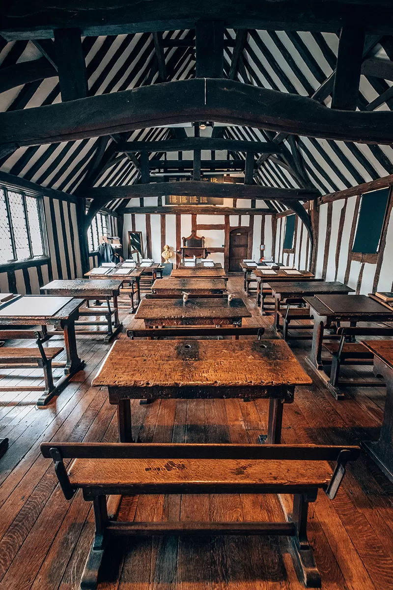 Best Things to do in Stratford-upon-Avon - Shakespeare Guildhall Schoolroom Desks Vertical