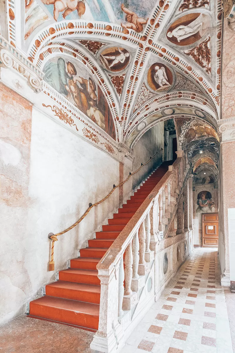 Best things to do in Trento Italy - Castle Buonconsiglio Frescoes above staircase