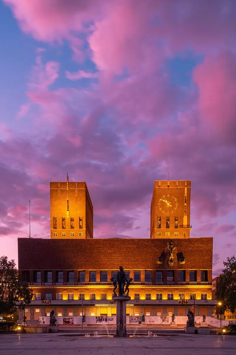 Free things to do in Oslo, Norway - Oslo City Hall at sunset