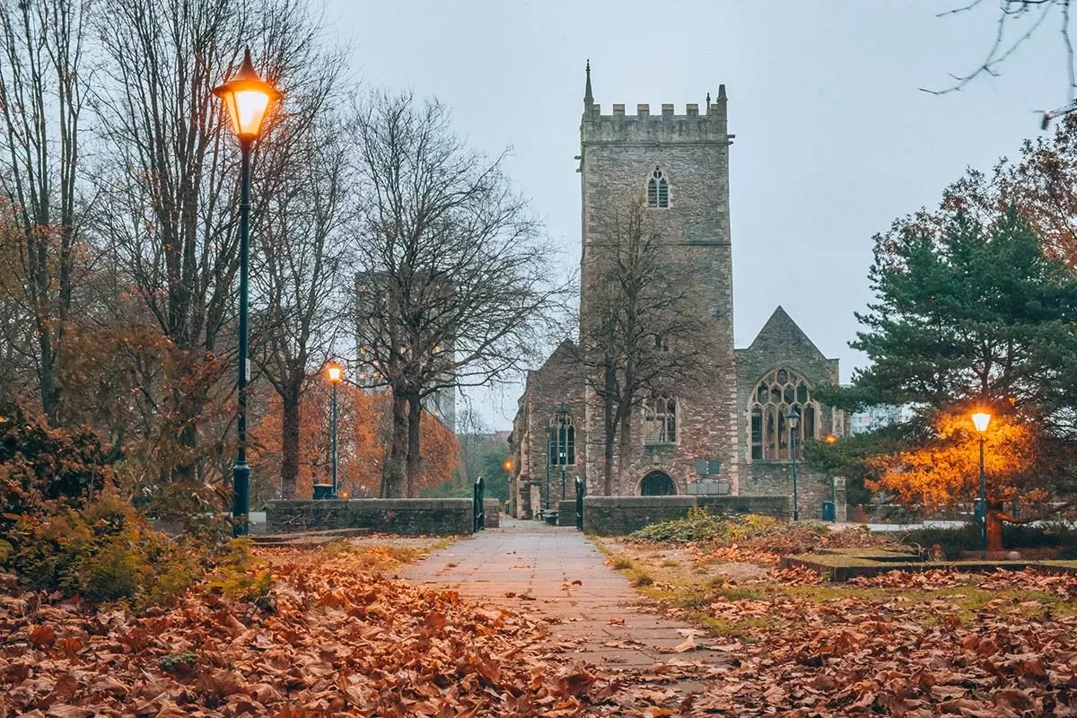 Bristol City Guide - Best Things to do in Bristol - St. Peter's Church at dusk