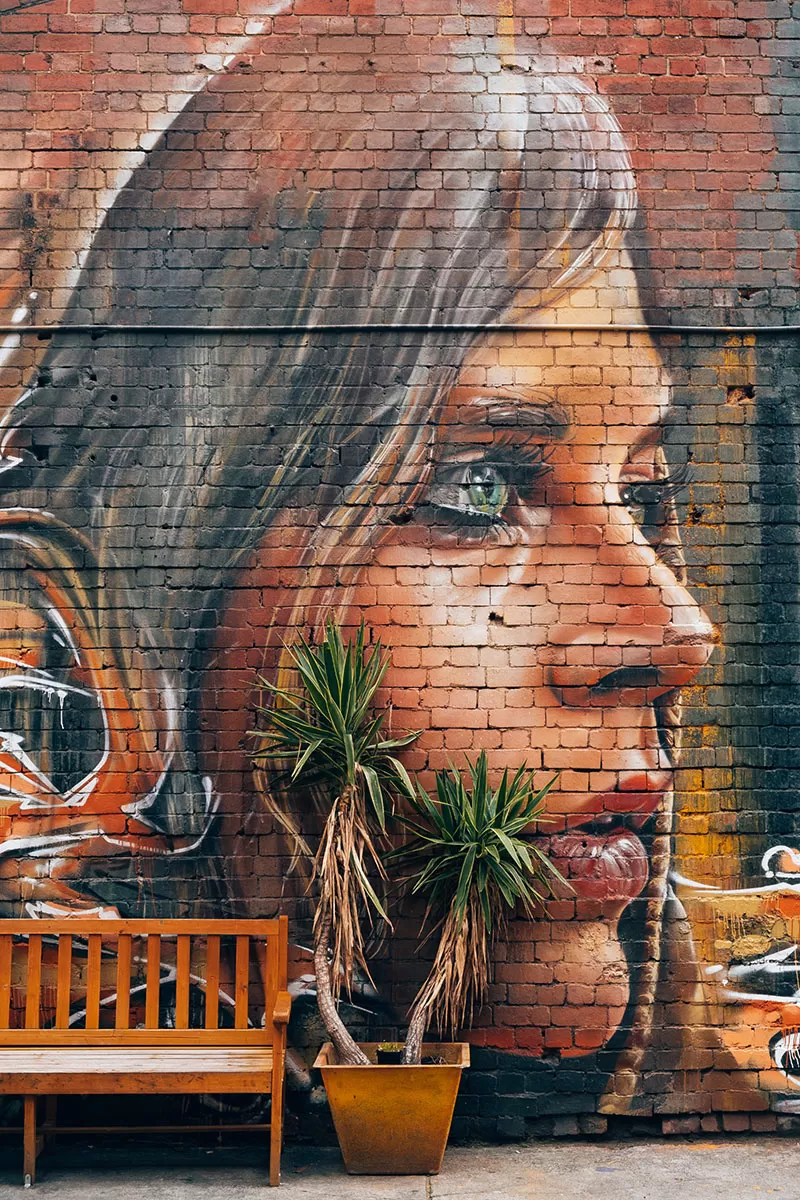 Melbourne Street Art Map - 223 Franklin Street - Mural of a pretty girl by Adnate and Swaze.