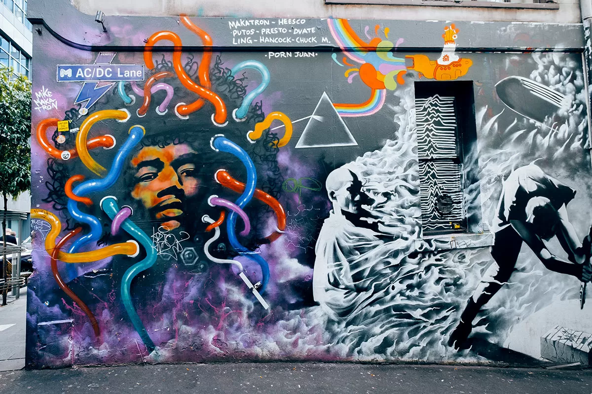 Melbourne Street Art Map - AC/DC Lane Graffiti - Jimi Hendrix mural