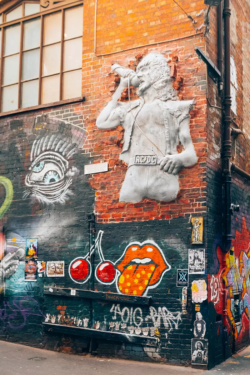 Melbourne Street Art Map - AC/DC Lane Graffiti - AC/DC Mural of Bon Scott
