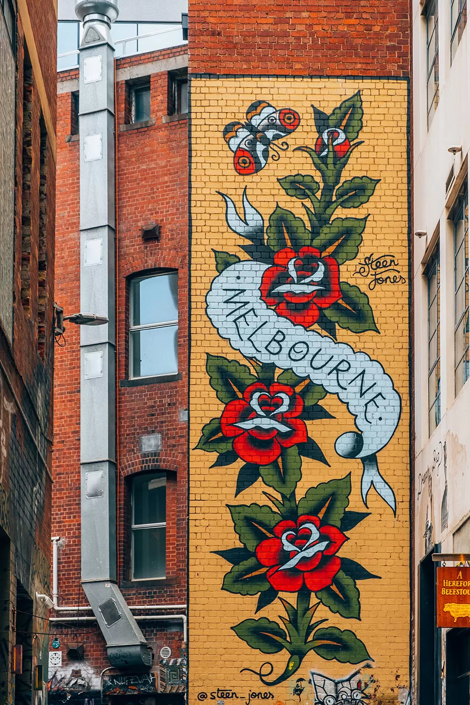 Melbourne Street Art Map - Duckboard Place Graffiti - Melbourne Rose vine mural