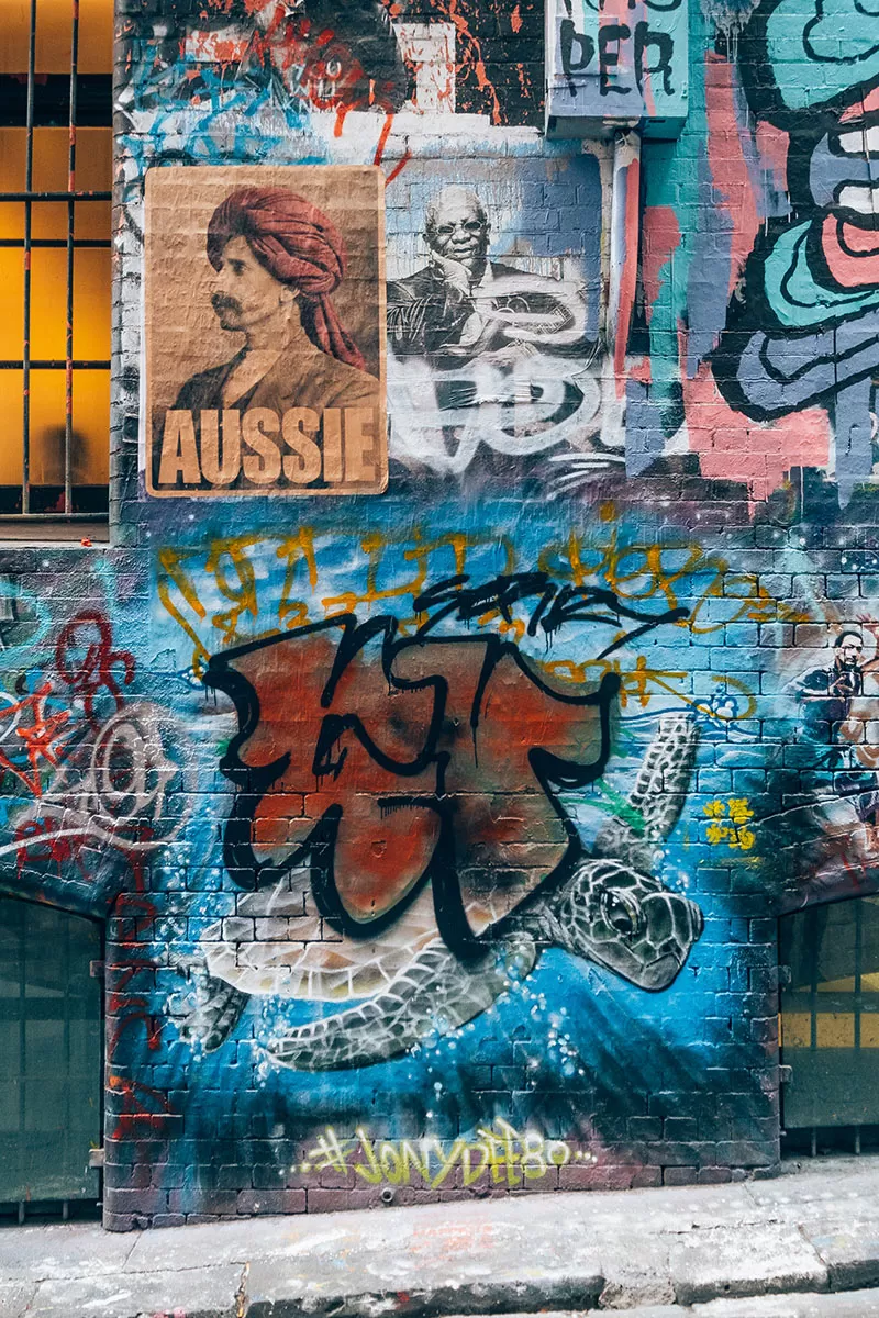 Melbourne Street Art Map - Hosier Lane - Aussie and Turtle mural