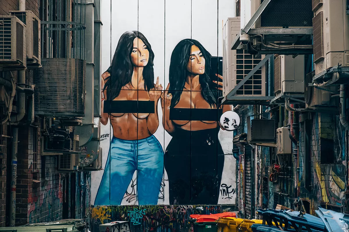 Melbourne Street Art Map - Sniders Lane - Kim Kardashian and Emily Ratajkowski Naked Selfie Mural
