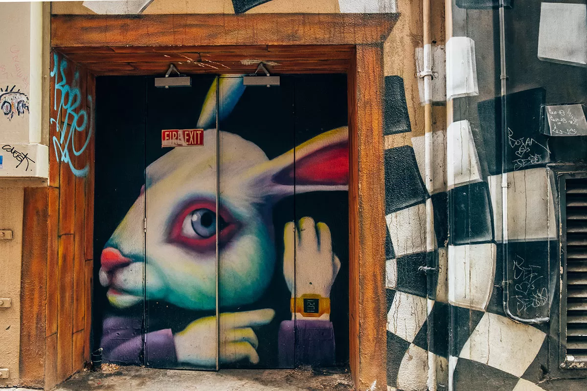 Melbourne Street Art Map - Strachlan Lane - Alice in Wonderland Rabbit mural