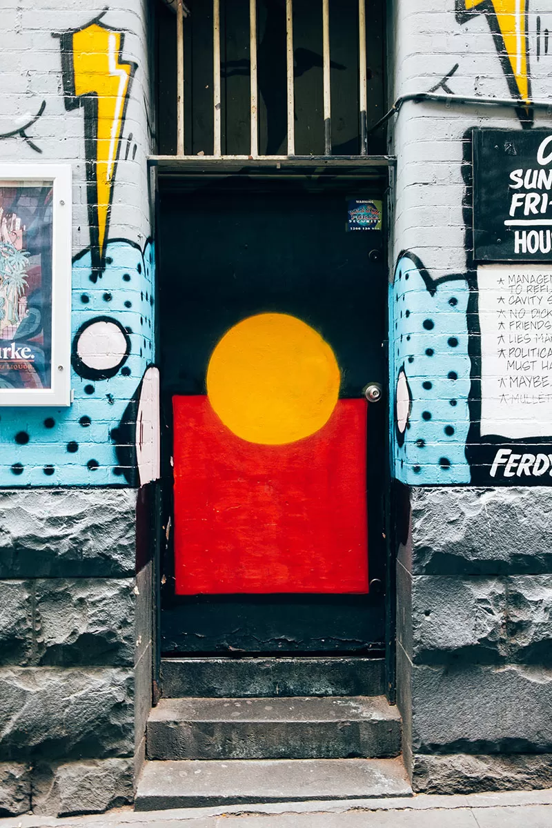 Melbourne Street Art Map - Tattersalls Lane - Aboriginal Flag on door