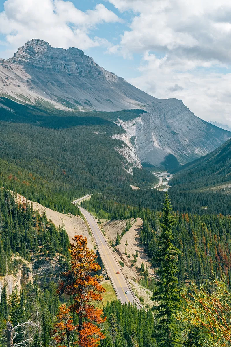 How to get to Banff National Park - View over Icefields Parkway road