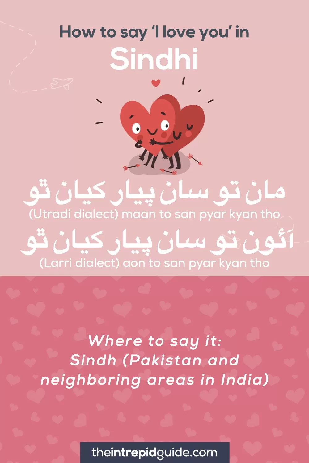 How to say I love you in different languages - Sindhi - مان تو سان پيار ڪيان ٿو (Utradi dialect), آئون تو سان پيار ڪيان ٿو (Larri dialect)