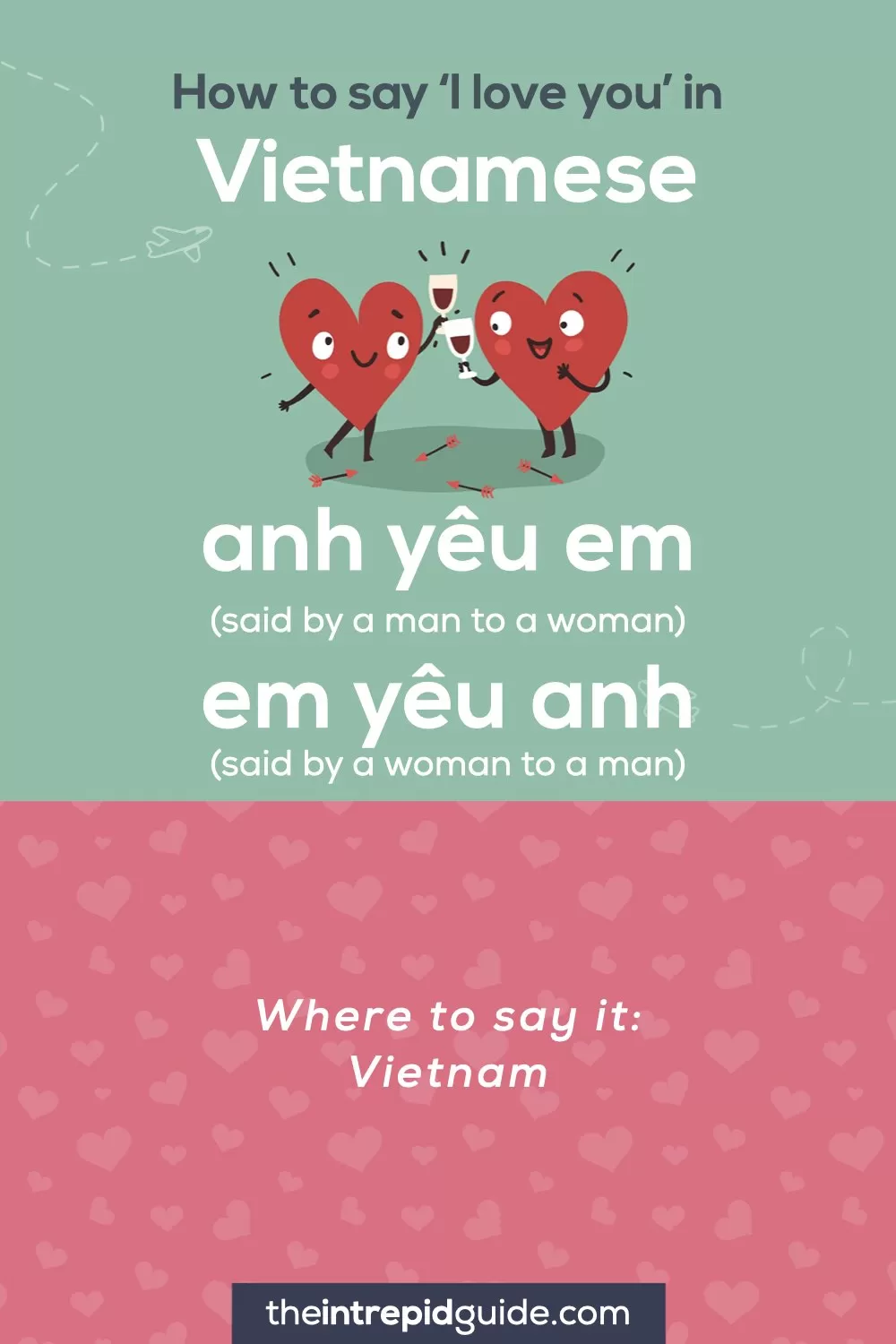 How to say I love you in different languages - Vietnamese - anh yêu em (a man to a woman), em yêu anh (a woman to a man)