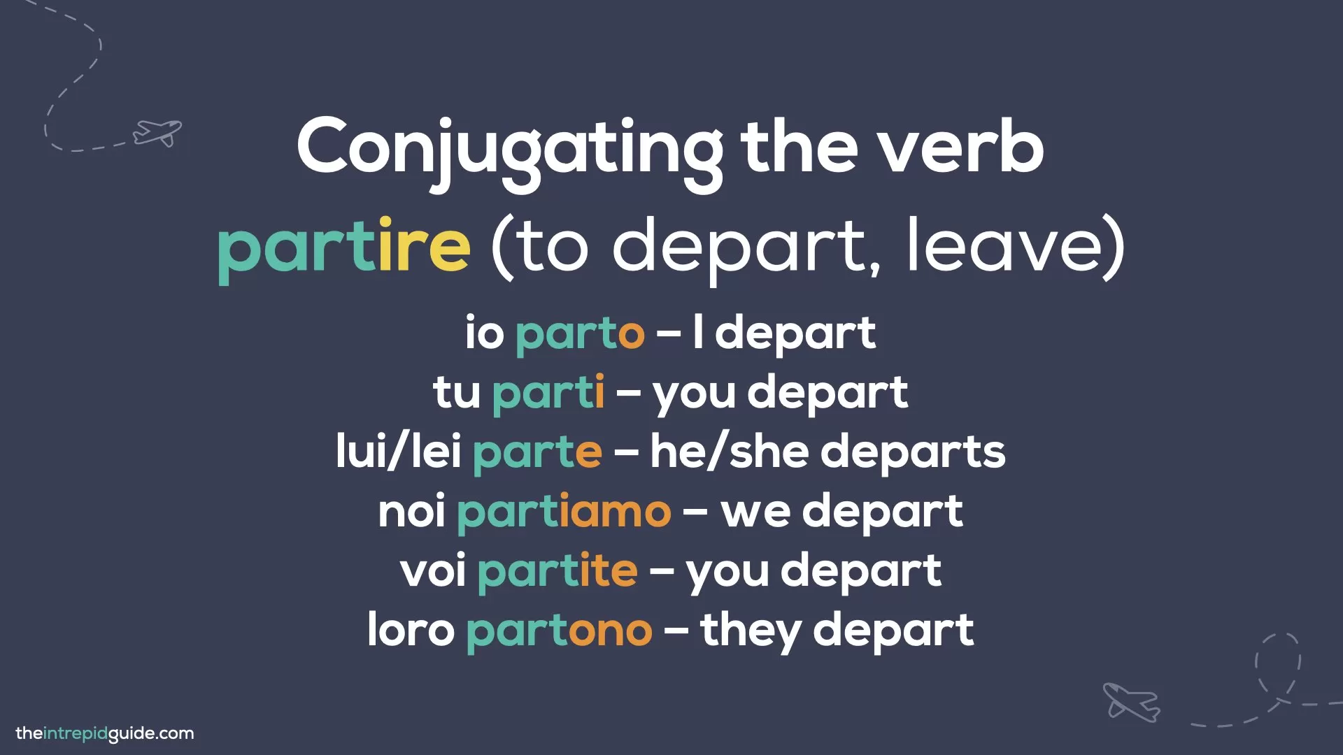 How to Conjugate Italian Verbs - Conjugating the verb partire - to depart