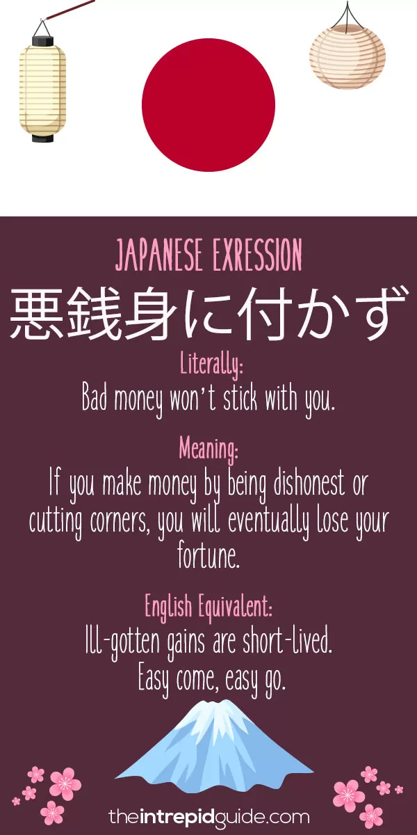 Japanese Idioms - Easy come, easy go. Ill-gotten gains are short-lived