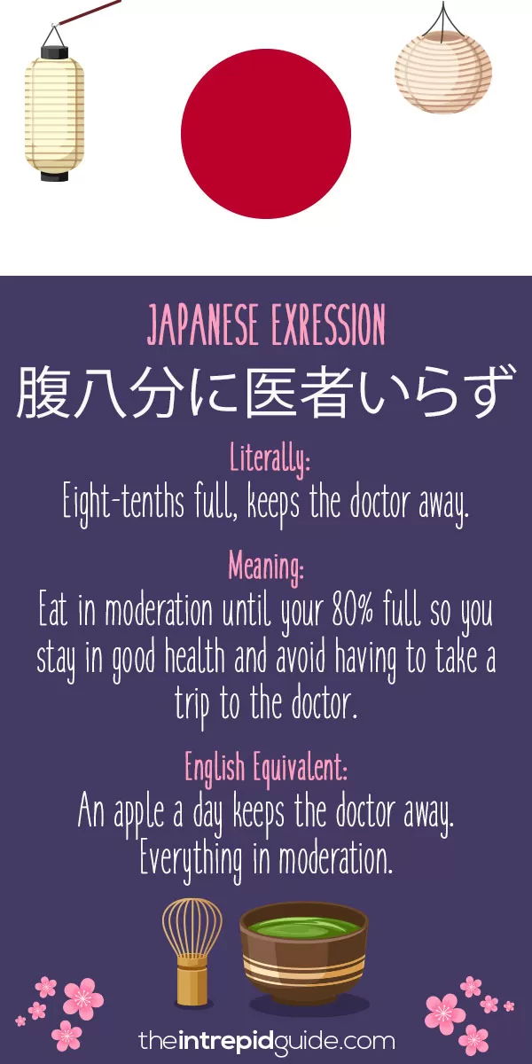 Japanese Idioms - Everything in moderation. An apple a day keeps the doctor away.