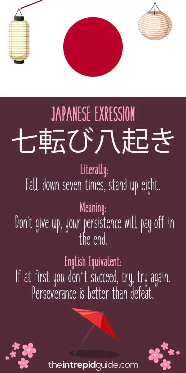 Japanese Idioms - If at first, you don’t succeed, try, try again. Perseverance is better than defeat
