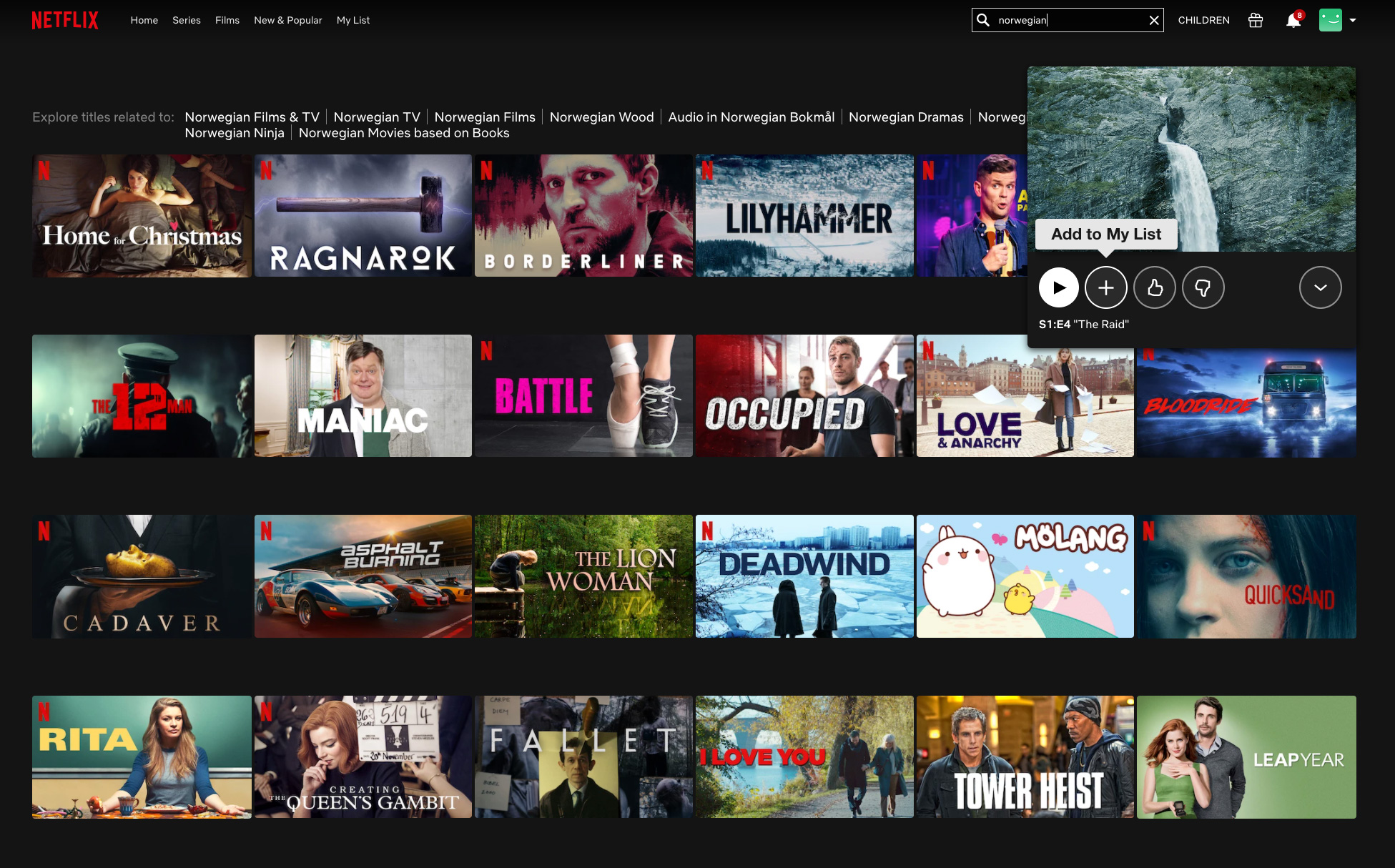 Language Learning with Netflix - Save shows and movies to your list by clicking the plus icon