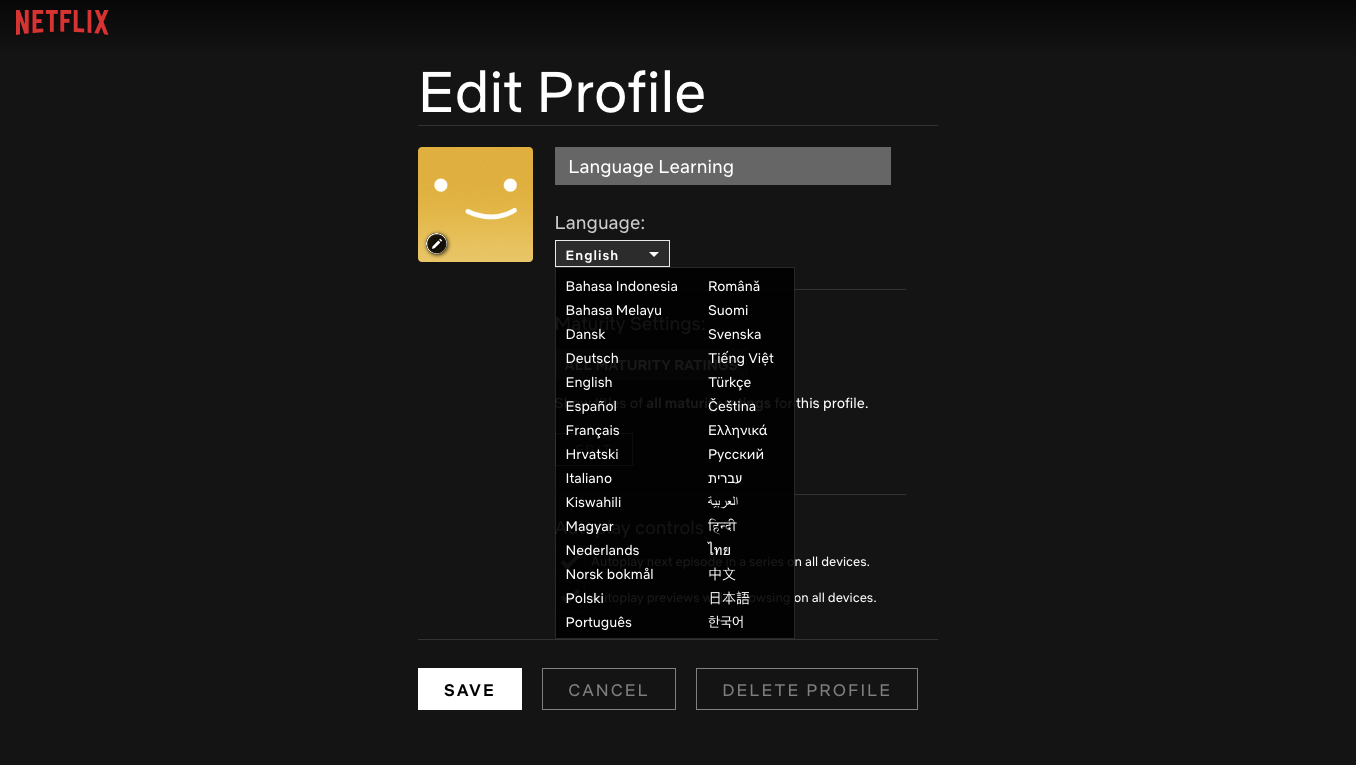 Language Learning with Netflix - Set the language of your profile to your target language