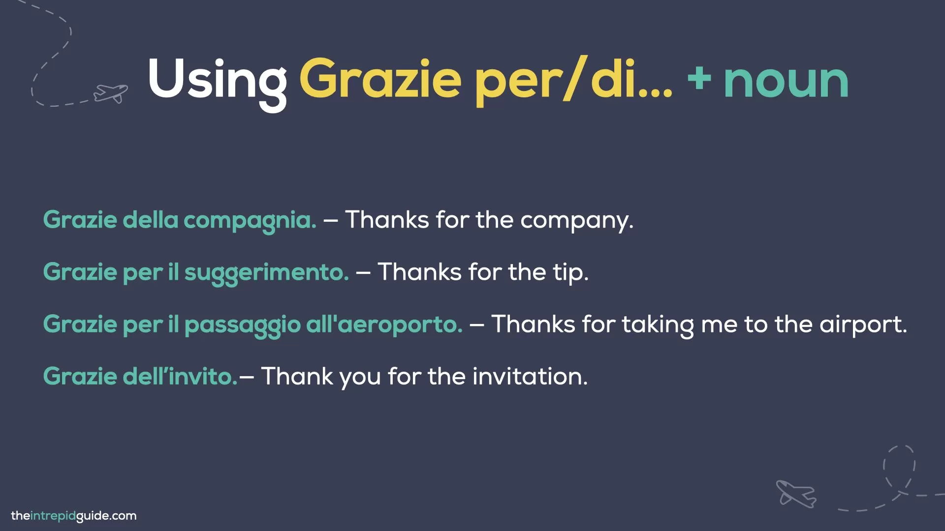 How to say thank you in Italian - Grazie delle compagnia, grazie dell'invito