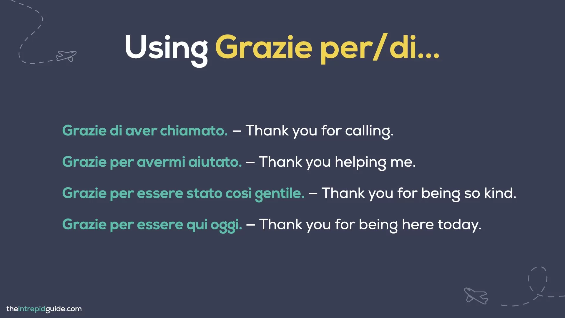 How to say thank you in Italian - Grazie di aver chiamato, grazie per avermi aiutato