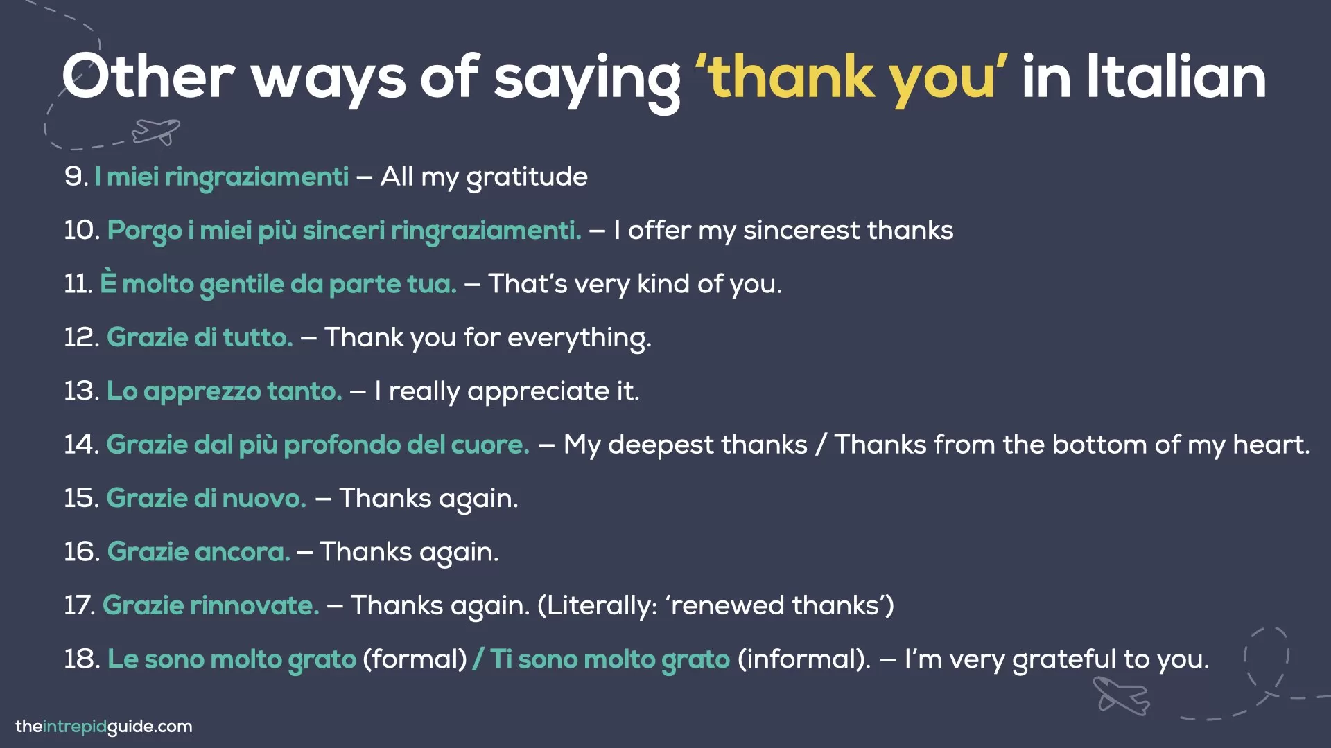 How to say thank you in Italian - I miei ringraziamenti, grazie di tutto, grazie di nuovo