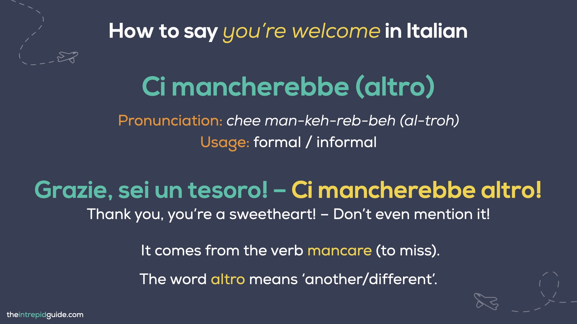 You're Welcome in Italian - Ci mancherebbe altro