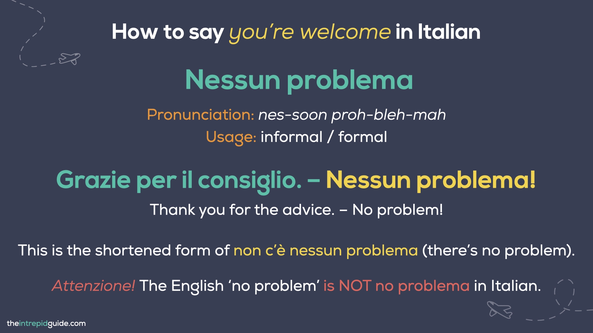 You're Welcome in Italian - Nessun Problema