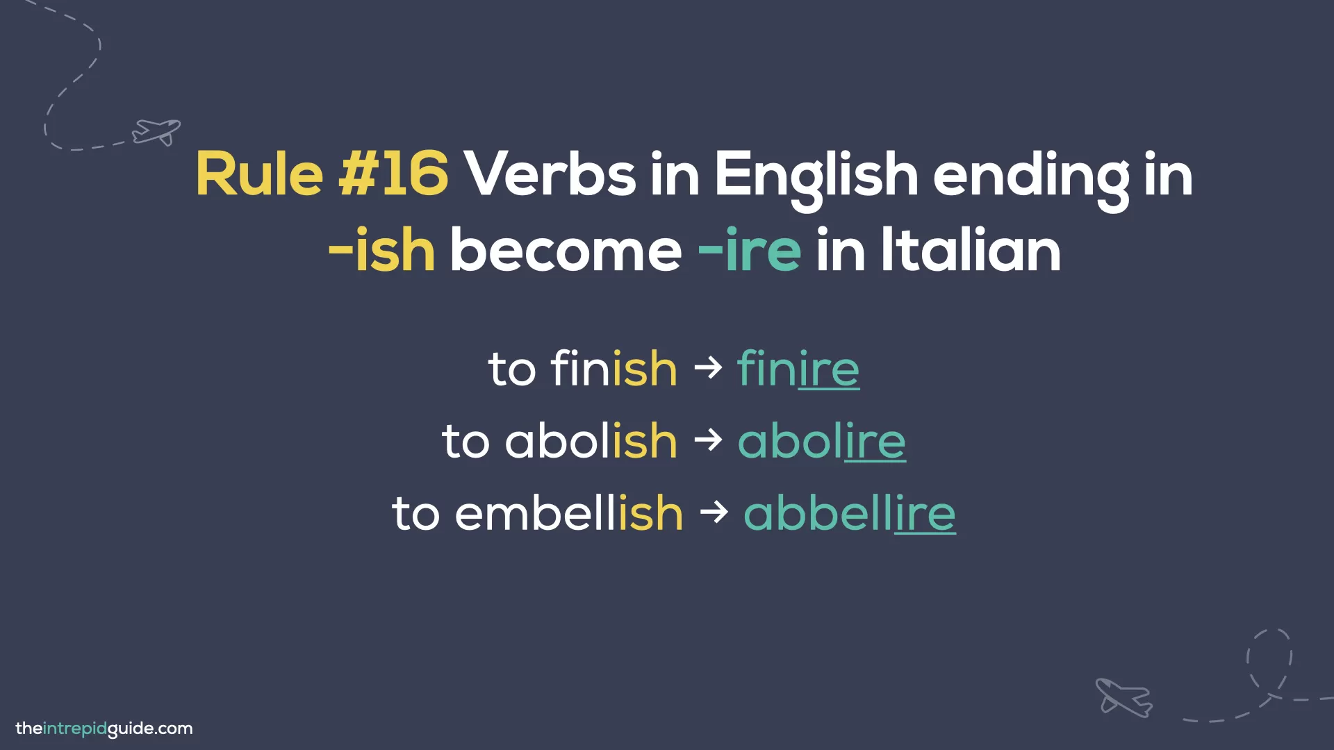 Italian cognates and loan words - Rule 16 - Verbs in English ending in -ish become -ire in Italian