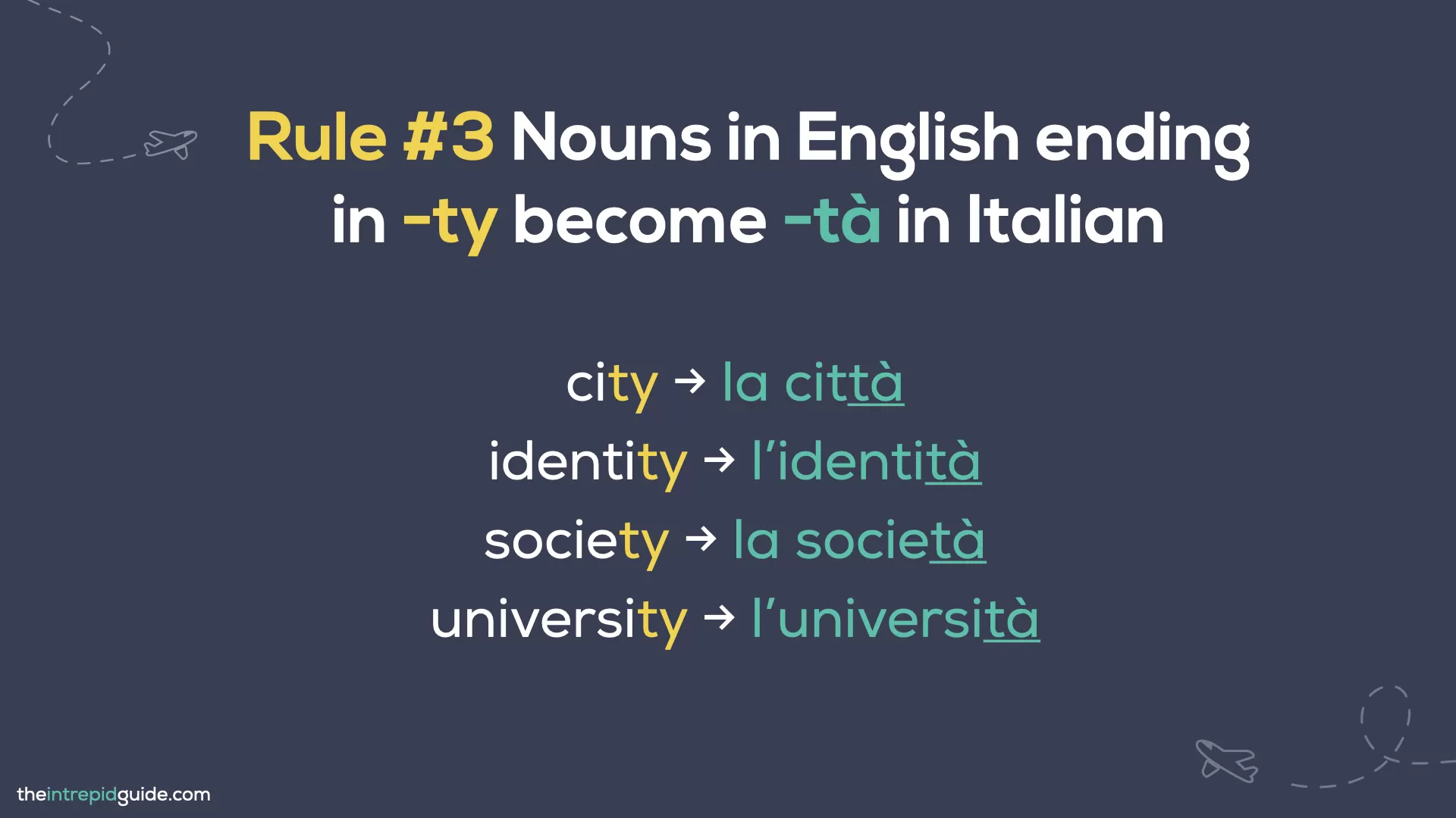 Italian cognates and loan words - Rule 3 - Nouns in English ending in -ty become -tà in Italian