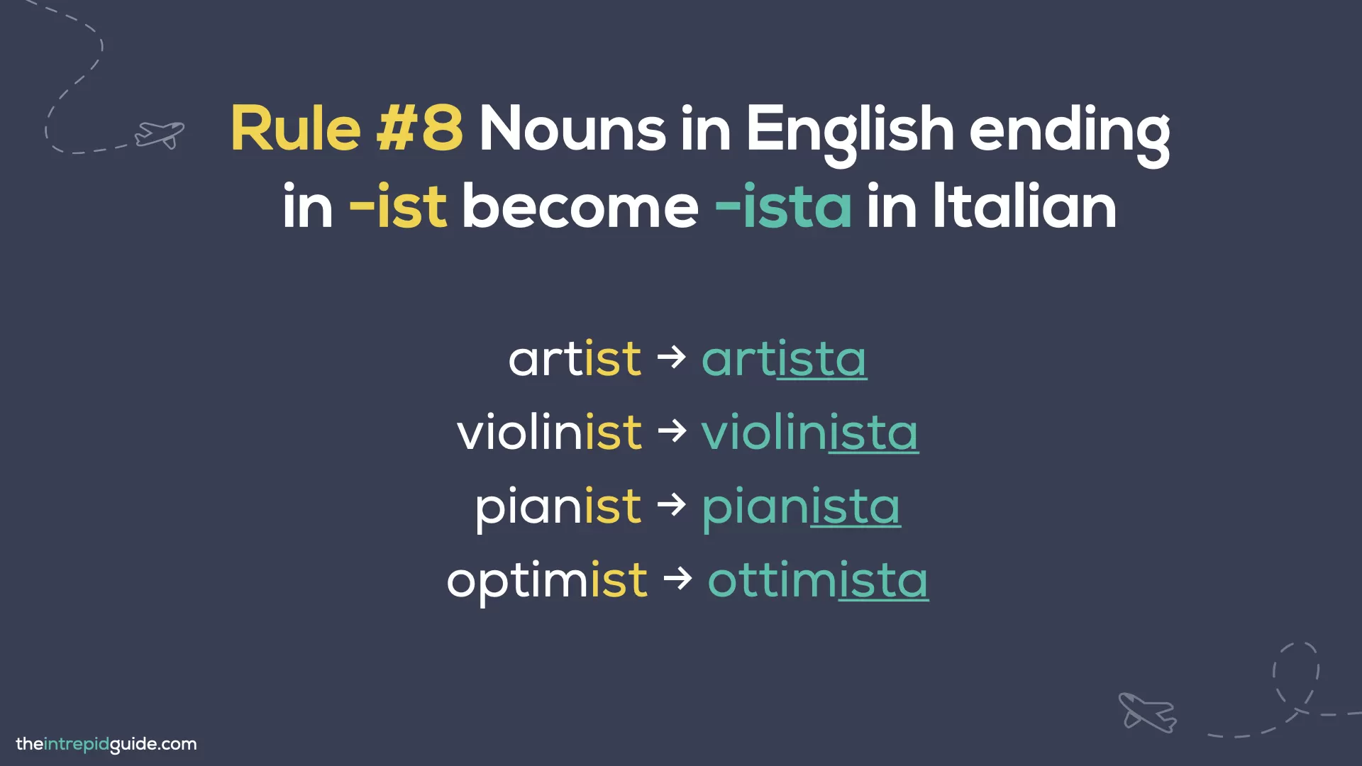 Italian cognates and loan words - Rule 8 - Nouns in English ending in -ist become -ista in Italian