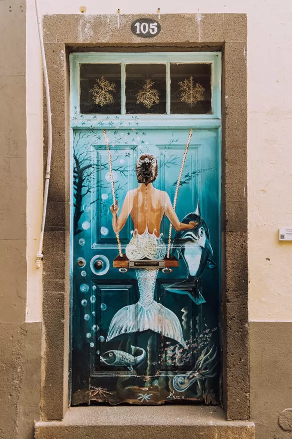 Things to do in Funchal Madeira - Rua de Santa Maria - Projecto Arte Portas Abertas - Mermaid on swing