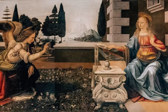 Best things to do in Florence - Galleria degli Uffizi - Annunciation - by Andrea del Verrocchio and Leonardo da Vinci