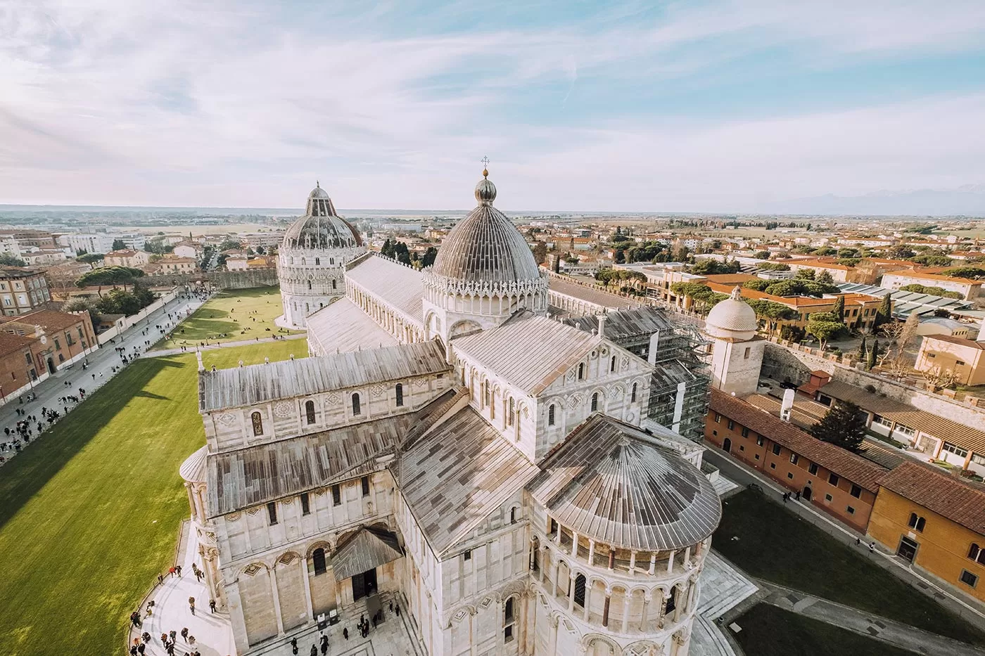 Things to do in Pisa Italy - View of Piazza dei Miracoli from the Leaning Tower of Pisa viewing platform