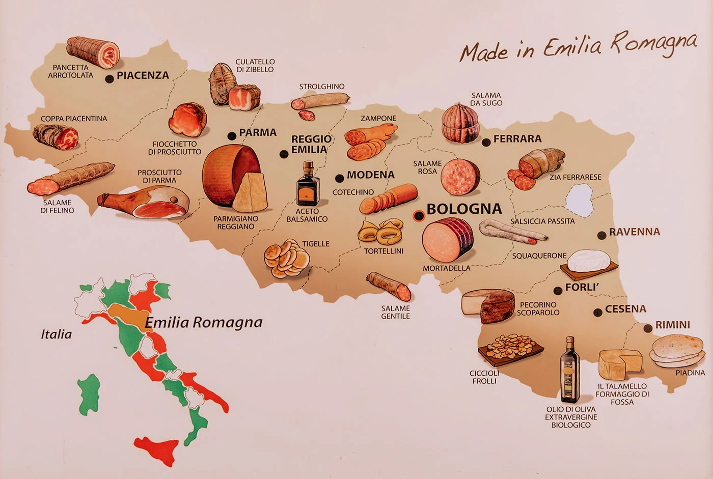 What to Eat in Bologna - Map of Food produced in Emilia Romagna