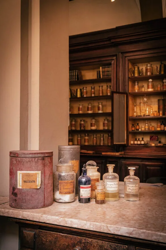 BEST Things to do in Parma Italy - Farmacia S. Filippo Neri - Ancient Pharmacy - Bottles on counter