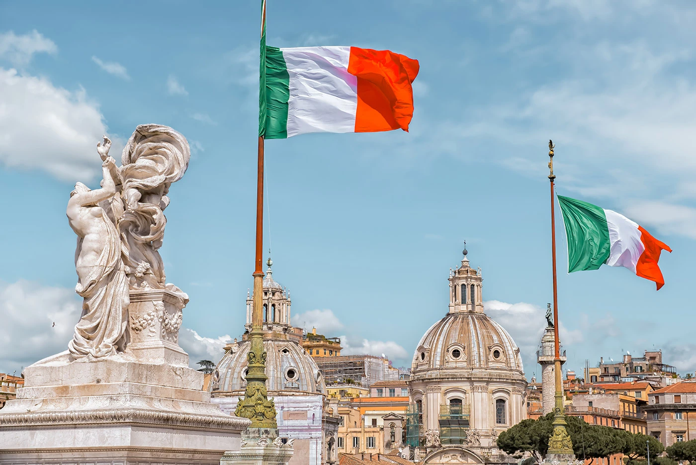 Countries and Nationalities in Italian - Italian Flags in Piazza Venezia Rome