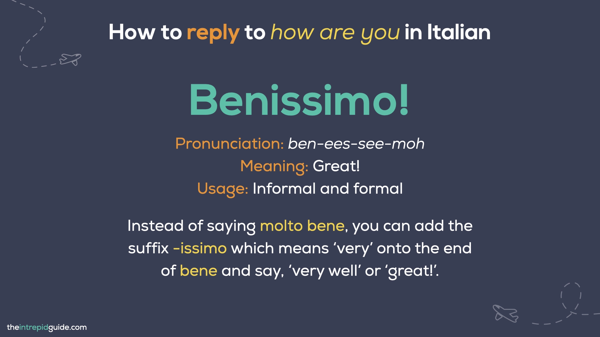 How to say How are you in Italian - Benissimo